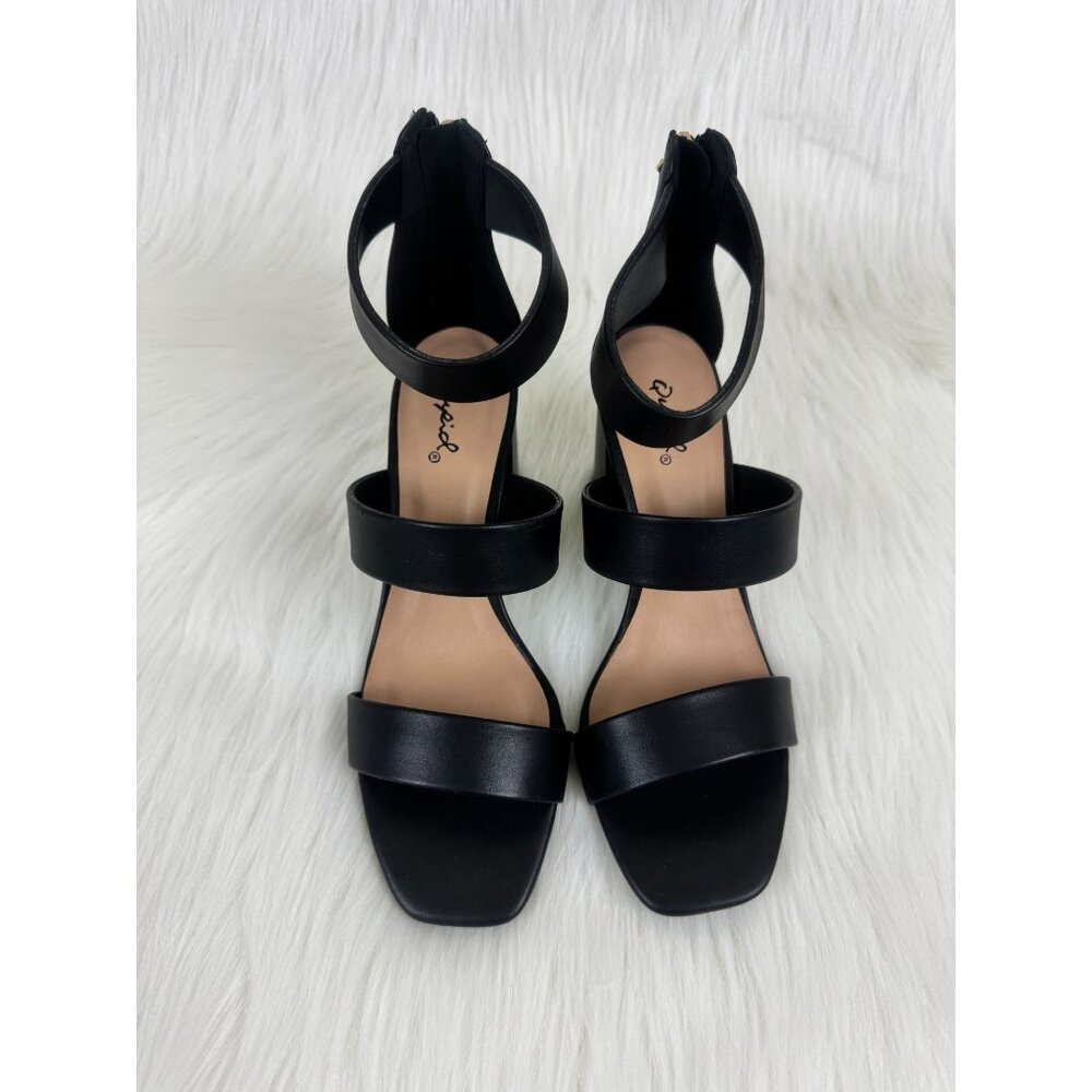 Women's Qupid Dorcas Faux Leather Multi Strap Block Heel Sandals Black - Picture 11 of 12
